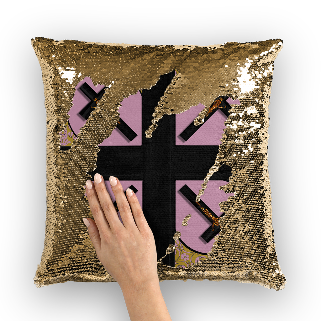 Crossroad Crucifix Gothic Sequin Pillowcase-Throw Pillow- Lavender Blush Pink