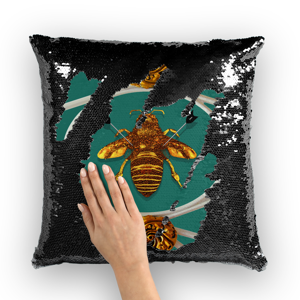 Versailles Bee Divergent- French Gothic Sequin Pillowcase or Throw Pillow in Jade | Le Leanian™