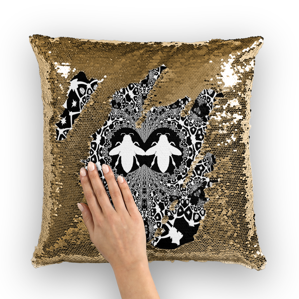 Baroque Hive Relief- French Gothic Sequin Pillowcase or Throw Pillow in Back to Black | Le Leanian™