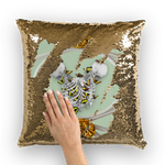 Siamese Skeletons & Gold Butterfly- Gold Sequin Pillowcase- color pastel blue- Quail egg blue