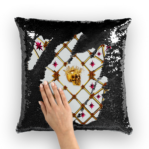 Golden Skull & Magenta Stars- French Gothic Sequin Pillowcase or Throw Pillow in Lightest Gray | Le Leanian™