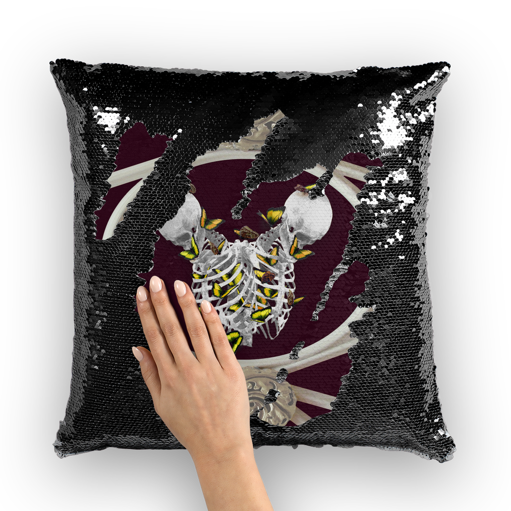 Versailles Divergence Skull Golden Whispers- French Gothic Sequin Pillowcase or Throw Pillow in Eggplant Wine | Le Leanian™