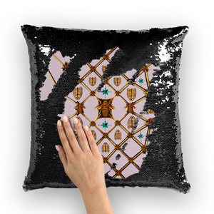 Bee Divergence Gilded  Ribs & Teal Stars- French Gothic Sequin Pillowcase or Throw Pillow in Nouveau Blush Taupe | Le Leanian™