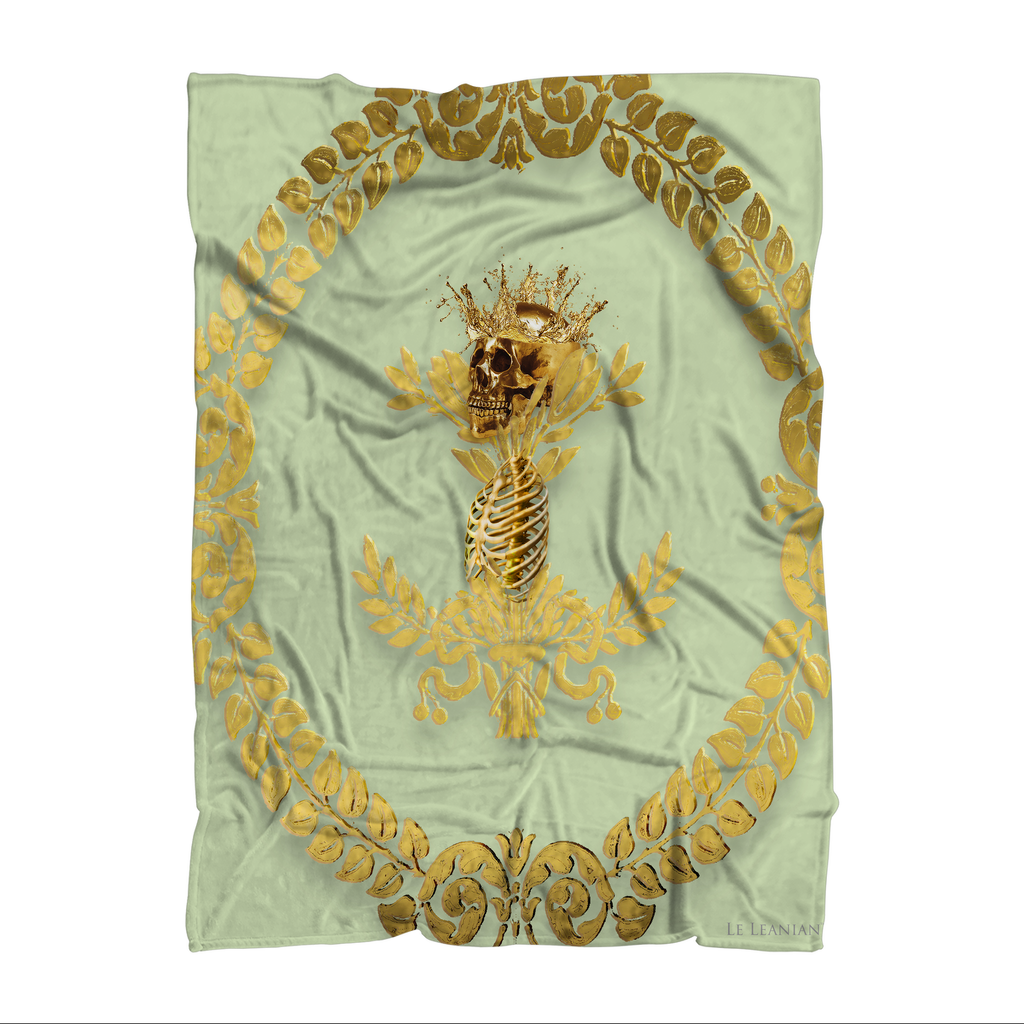 Caesar Skull Relief- Classic French Gothic Fleece Blanket in Pale Green | Le Leanian™