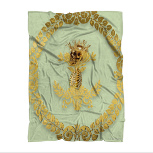 Caesar Skull Relief- Classic French Gothic Fleece Blanket in Pale Green | Le Leanian™
