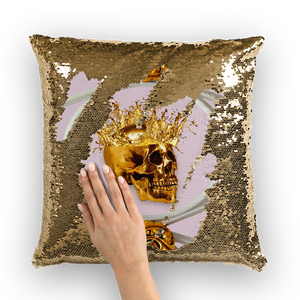 Versailles Golden Skull- French Gothic Sequin Pillowcase or Throw Pillow in Nouveau Blush Taupe | Le Leanian™