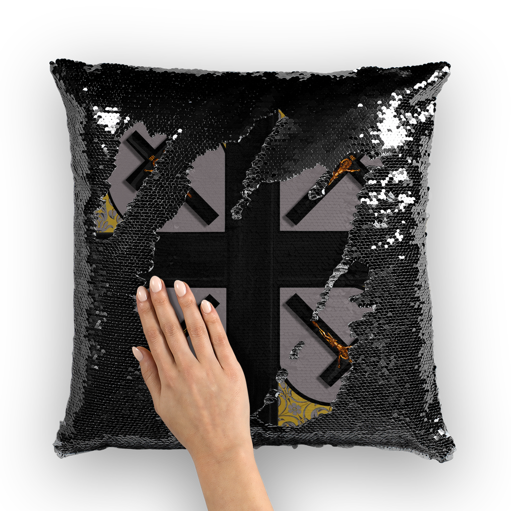 Crossroads Crucifix- French Gothic Sequin Pillowcase or Throw Pillow in Lavender Steel | Le Leanian™
