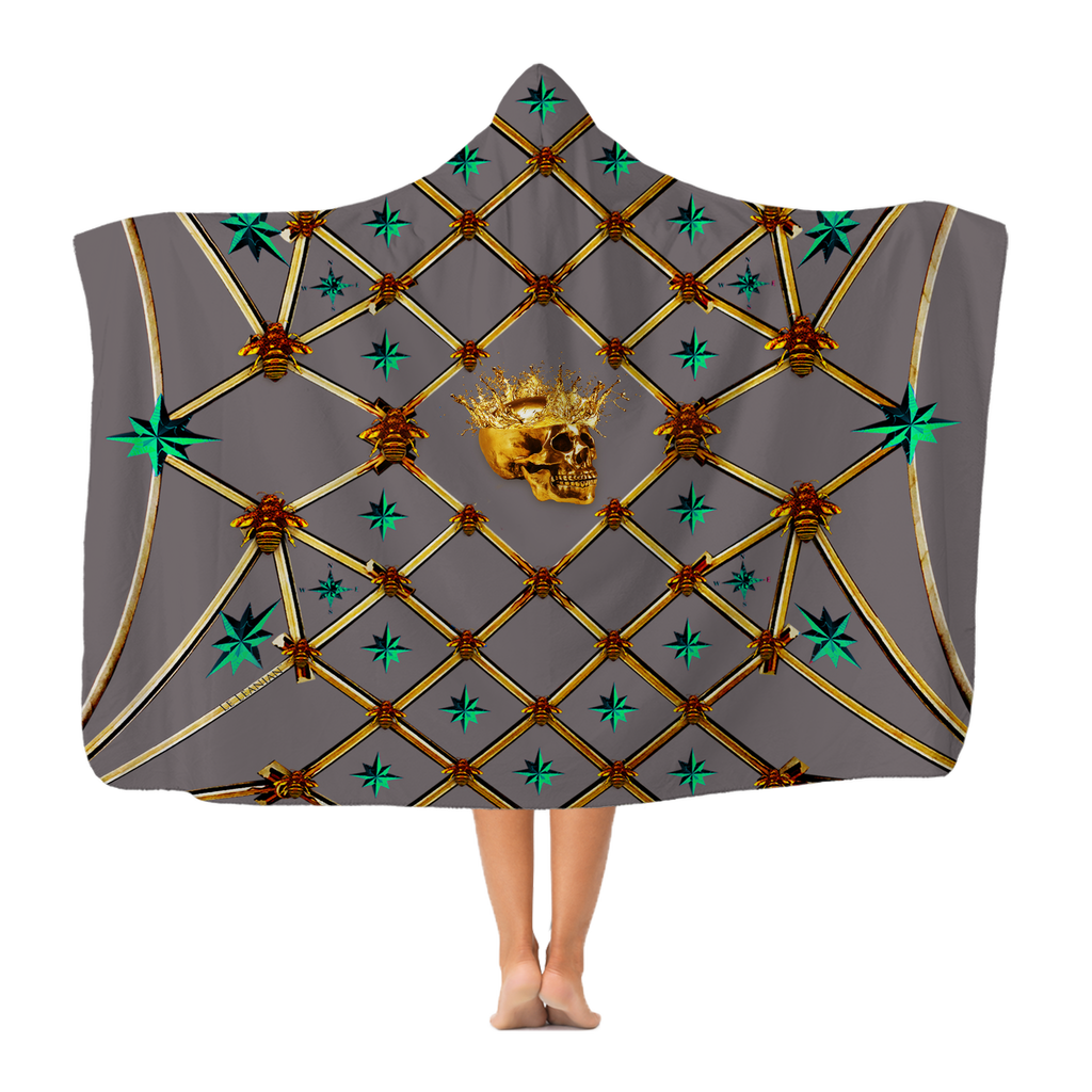 Skull Gilded Honeycomb & Jade Stars- Adult & Youth Hooded Fleece Blanket in Lavender Steel | Le Leanian™