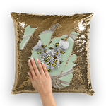 Versailles Siamese Skeletons Gold Sequin Pillowcase with Gold Butterfly Rib Cage-Pastel Blue