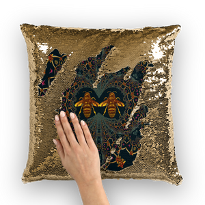 Baroque Honey Bee Extinction- French Gothic Sequin Pillowcase or Throw Pillow in Midnight Teal | Le Leanian™