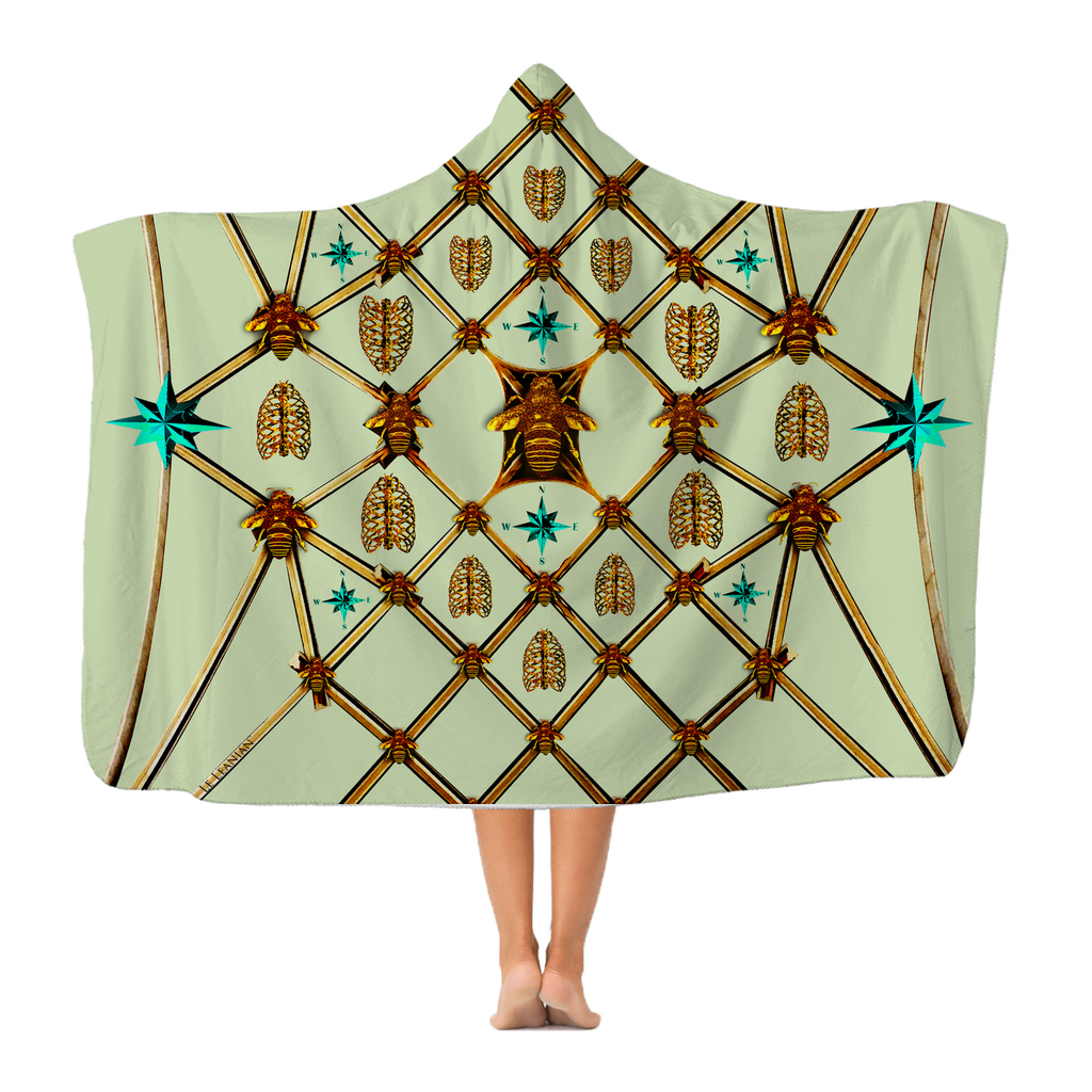 Gilded Bees & Ribs- Adult & Youth Hooded Fleece Blanket in Pale Green ﻿| Le Leanian™