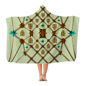 Gilded Bees & Ribs- Adult & Youth Hooded Fleece Blanket in Pale Green ﻿| Le Leanian™