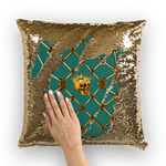 French Gothic Honey Bee & Rib Pattern-Sequin Pillowcase & Throw Pillow- Jade Blue Green