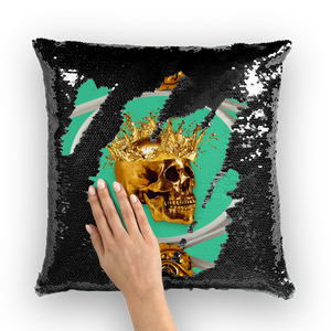 Versailles Golden Skull- French Gothic Sequin Pillowcase or Throw Pillow in Jade Teal | Le Leanian™