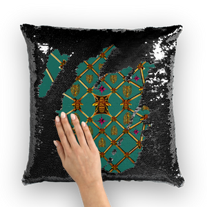 Bee Divergence Gilded Ribs & Magenta Stars- French Gothic Sequin Pillowcase or Throw Pillow in Jade | Le Leanian™