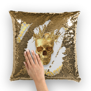 Gold Sequin Pillow Case-Gold Skull-Gold WREATH in color Light GRAY