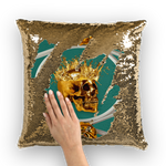 Versailles Golden Skull- French Gothic Sequin Pillowcase or Throw Pillow in Jade | Le Leanian™