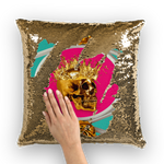 Versailles Golden Skull- French Gothic Sequin Pillowcase or Throw Pillow in Teal & Bold Fuchsia | Le Leanian™