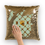 Gold Skull and Jade Star- Gold Sequin Pillow Case, Cushion Cover-Throw Pillow- in Color Pastel Blue