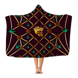 Skull Gilded Honeycomb & Jade Stars- Adult & Youth Hooded Fleece Blanket in Eggplant Wine | Le Leanian™