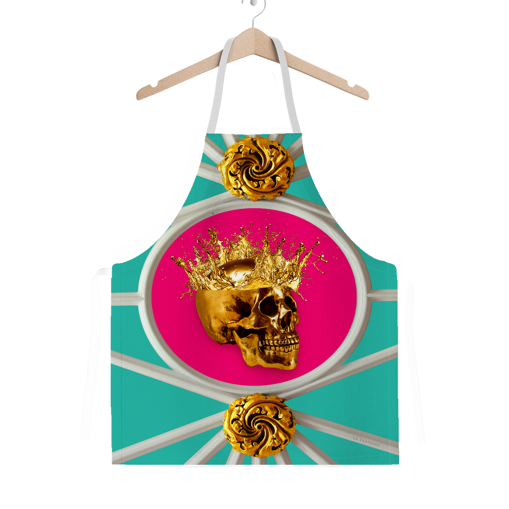 Versailles Golden Skull- Classic French Gothic Apron in Teal & Bold Fuchsia | Le Leanian™