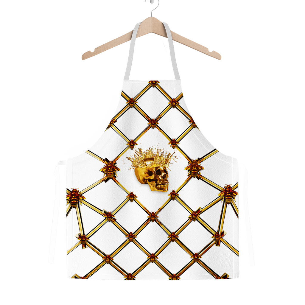 Skull and Honey Bee-Honeycomb Pattern- Classic Apron in White