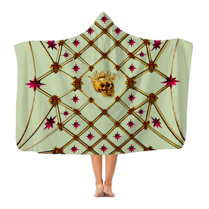Skull Gilded Honeycomb & Magenta Stars- Adult & Youth Hooded Fleece Blanket in Pale Green | Le Leanian™