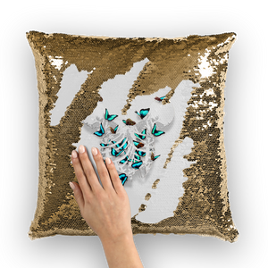 Versailles Whispers Teal Duality- French Gothic Sequin Pillowcase or Throw Pillow in Lightest Gray | Le Leanian™