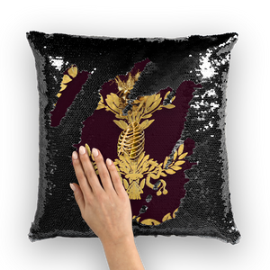 Caesar Skull Relief- French Gothic Sequin Pillowcase or Throw Pillow in Eggplant Wine | Le Leanian™