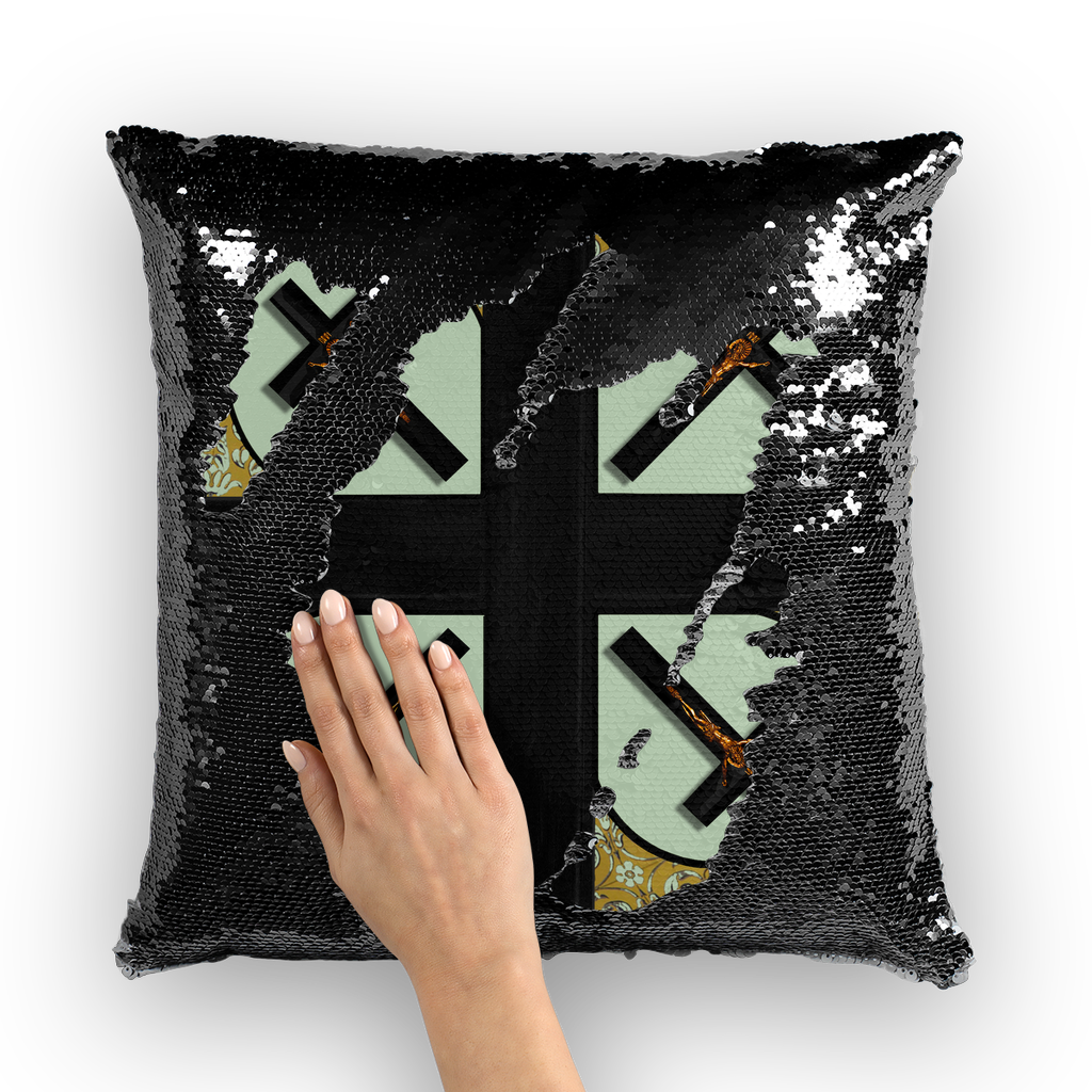 Crossroads Crucifix- French Gothic Sequin Pillowcase or Throw Pillow in Pastel ﻿| Le Leanian™