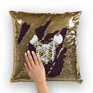 Siamese Skeletons with Gold Butterflies coming out The Rib cage-Gold Sequin Pillowcase- Eggplant Purple