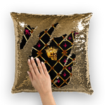 Gold Skull and Magenta Stars- Honey Bee Pattern- Sequin Pillow Case or Throw Pillow in Color Black