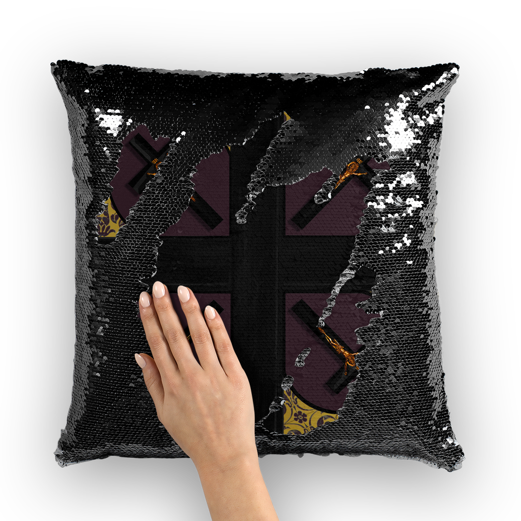 Crossroads Crucifix- French Gothic Sequin Pillowcase or Throw Pillow in Muted Eggplant Wine ﻿| Le Leanian™