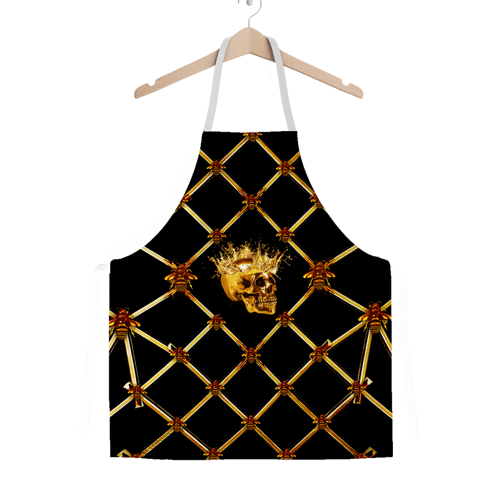 Gold Skull and Honey Bee Pattern- Classic Apron in Color Black