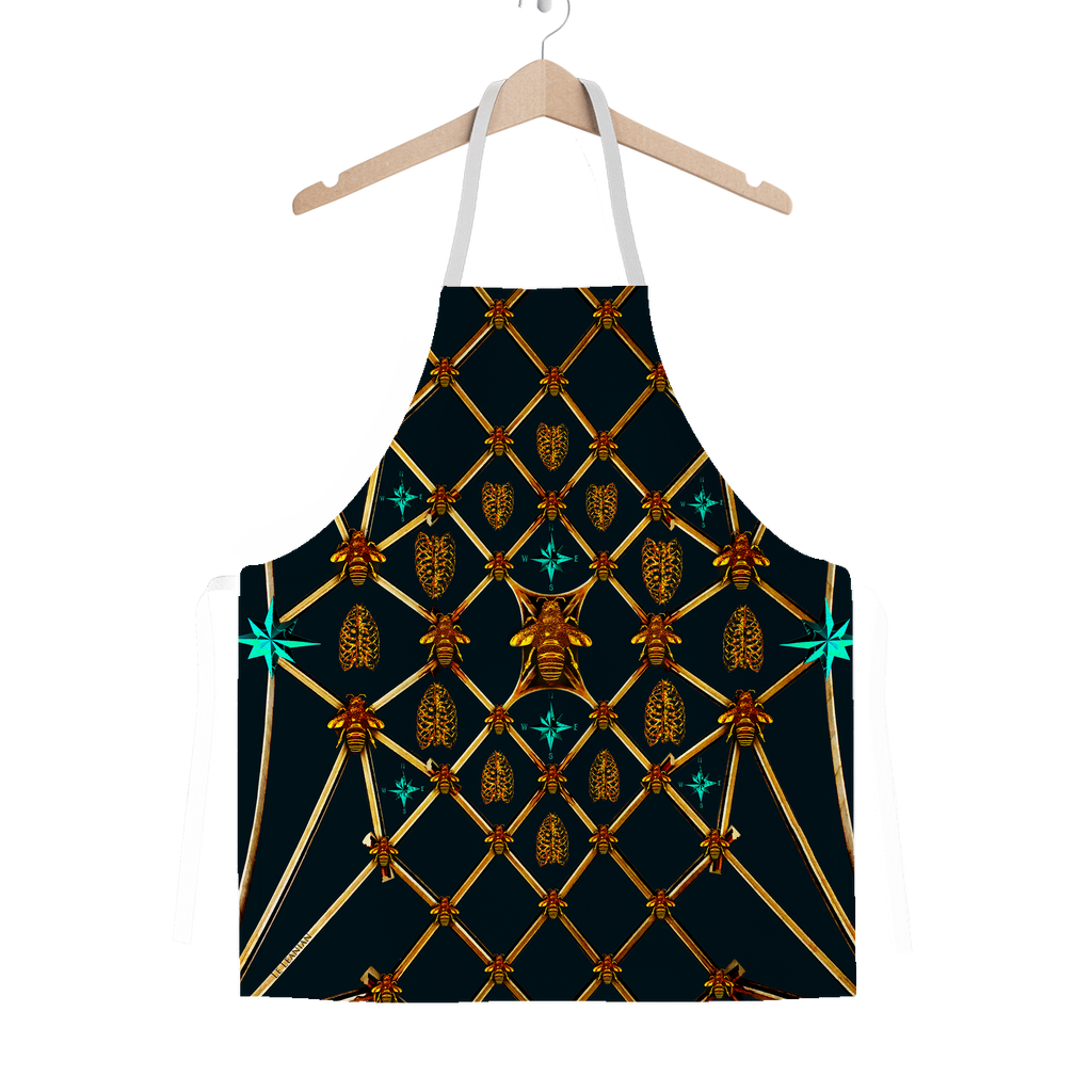 Gilded Ribs & Teal Stars- Classic French Gothic Apron in Midnight Teal | Le Leanian™