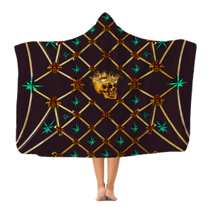 Skull Gilded Honeycomb & Jade Stars- Adult & Youth Hooded Fleece Blanket in Muted Eggplant Wine | Le Leanian™