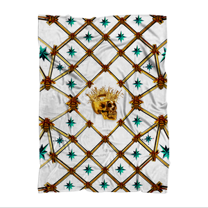 Gold Skull & Honey Bee-Teal Stars-Classic Fleece Blanket- White