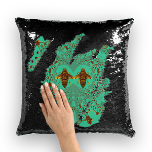 Baroque Honey Bee Extinction- French Gothic Sequin Pillowcase or Throw Pillow in Bold Jade Teal | Le Leanian™