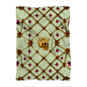 Skull Gilded Honeycomb & Magenta Stars- Classic French Gothic Fleece Blanket in Pale Green | Le Leanian™
