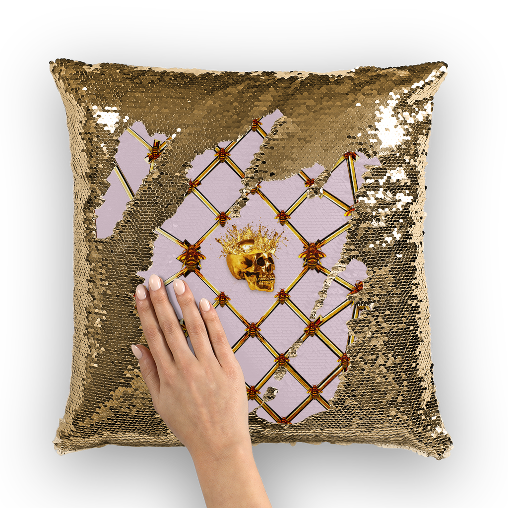 Golden Skull-Jade Star- Gold Sequin Pillow Case- Throw Pillow-French Country Chic- in Color Blush Taupe, Light Pink