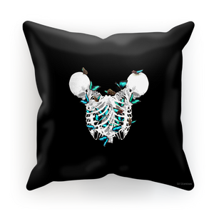 Versailles Divergence Teal Skull Duality- French Gothic Satin & Suede Pillowcase in Back to Black | Le Leanian™