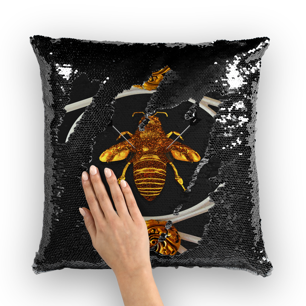 Versailles Bee Divergent- French Gothic Sequin Pillowcase or Throw Pillow in Darkest Charcoal | Le Leanian™