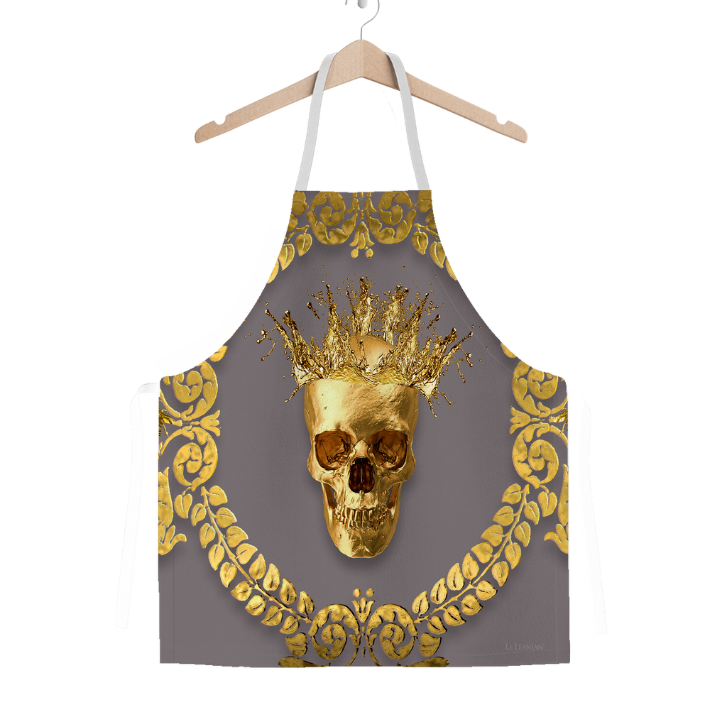 Classic Apron-Gold SKULL and Crown-Gold WREATH-Color LAVENDER STEEL, NEUTRAL PURPLE