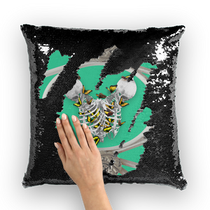 Versailles Divergence Skull Golden Whispers- French Gothic Sequin Pillowcase or Throw Pillow in Bold Jade Teal | Le Leanian™
