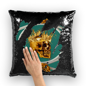 Versailles Golden Skull- French Gothic Sequin Pillowcase or Throw Pillow in Jade | Le Leanian™