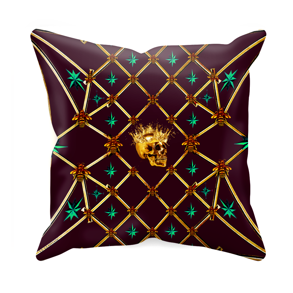 Golden Skull & Jade Stars- Sets & Singles Pillowcase in Eggplant Wine | Le Leanian™