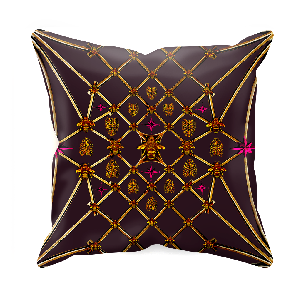 Bee Divergence Gilded Bees & Ribs Magenta Stars- Sets & Singles Pillowcase in Muted Eggplant Wine | Le Leanian™