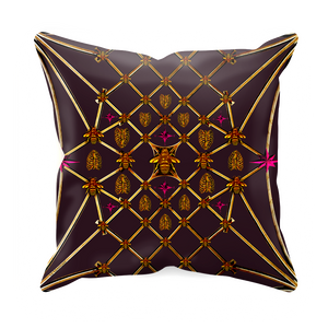 Bee Divergence Gilded Bees & Ribs Magenta Stars- Sets & Singles Pillowcase in Muted Eggplant Wine | Le Leanian™