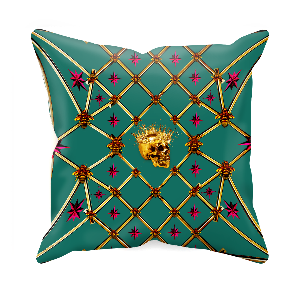 Golden Skull & Magenta Stars- Sets & Singles Pillowcase in Jade | Le Leanian™