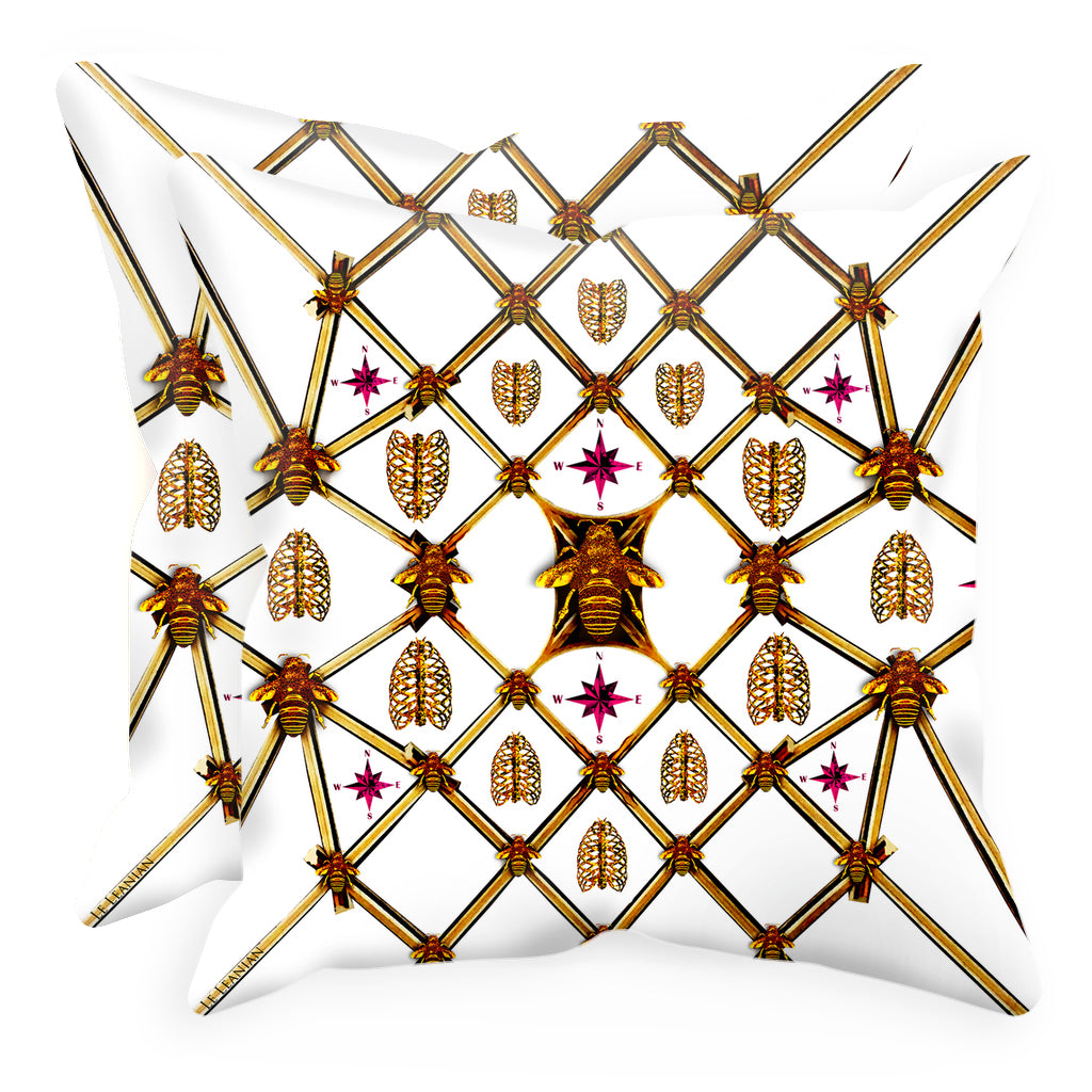 Bee Divergence Gilded Bees & Ribs Magenta Stars-Sets & Singles Pillowcase in White | Le Leanian™